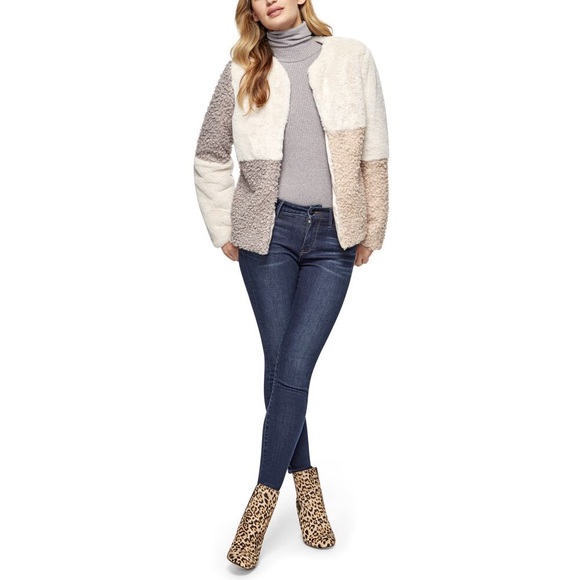 Sam Edelman faux fur patchwork colorblock jacket L - Picture 1 of 3